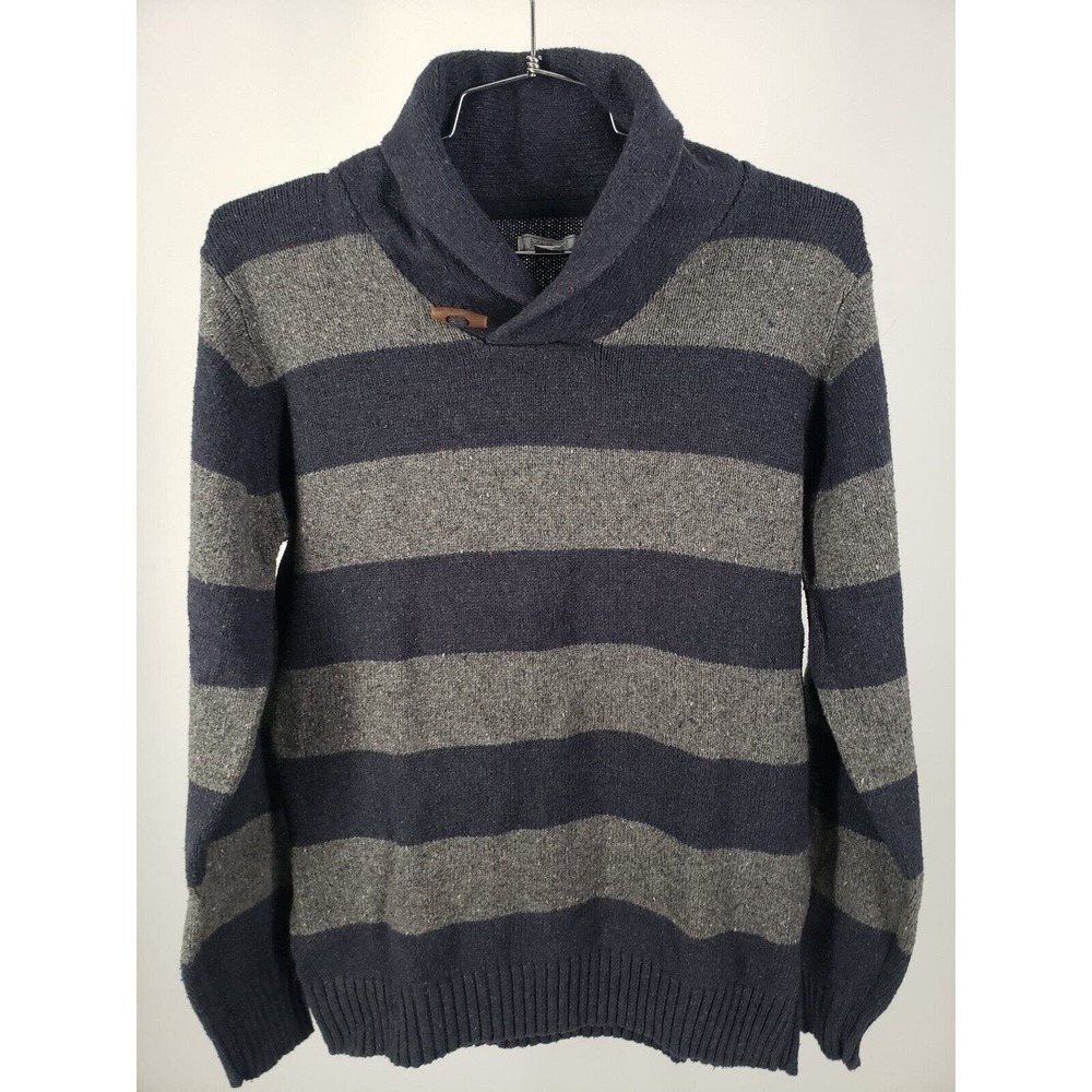 Method Rugby Stripe Vintage Sweater Size L Shawl Collar Wood Toggle Decor Accent